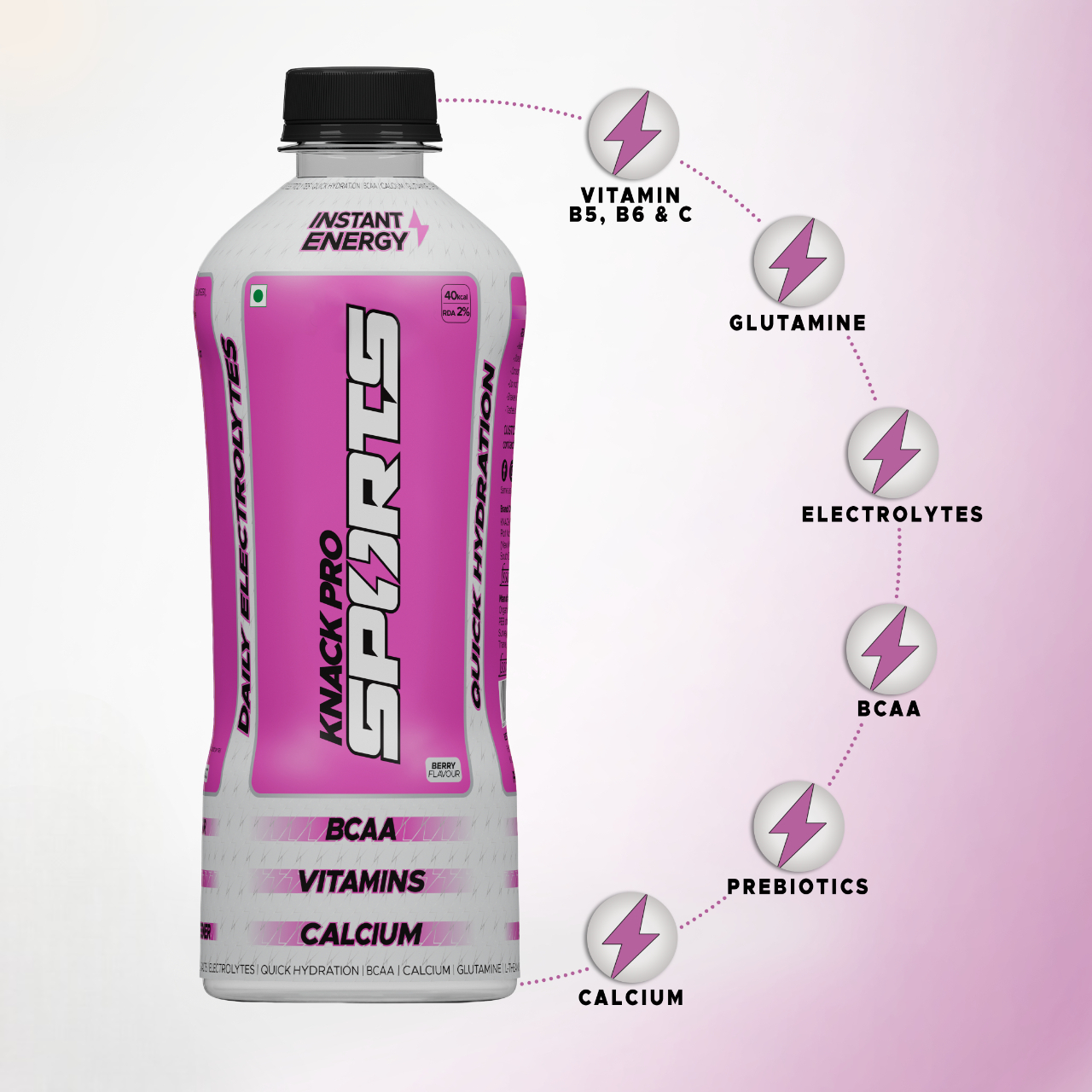 Knack Pro Sports 200ml Pack of 8 (Berry Flavour) PET Bottles