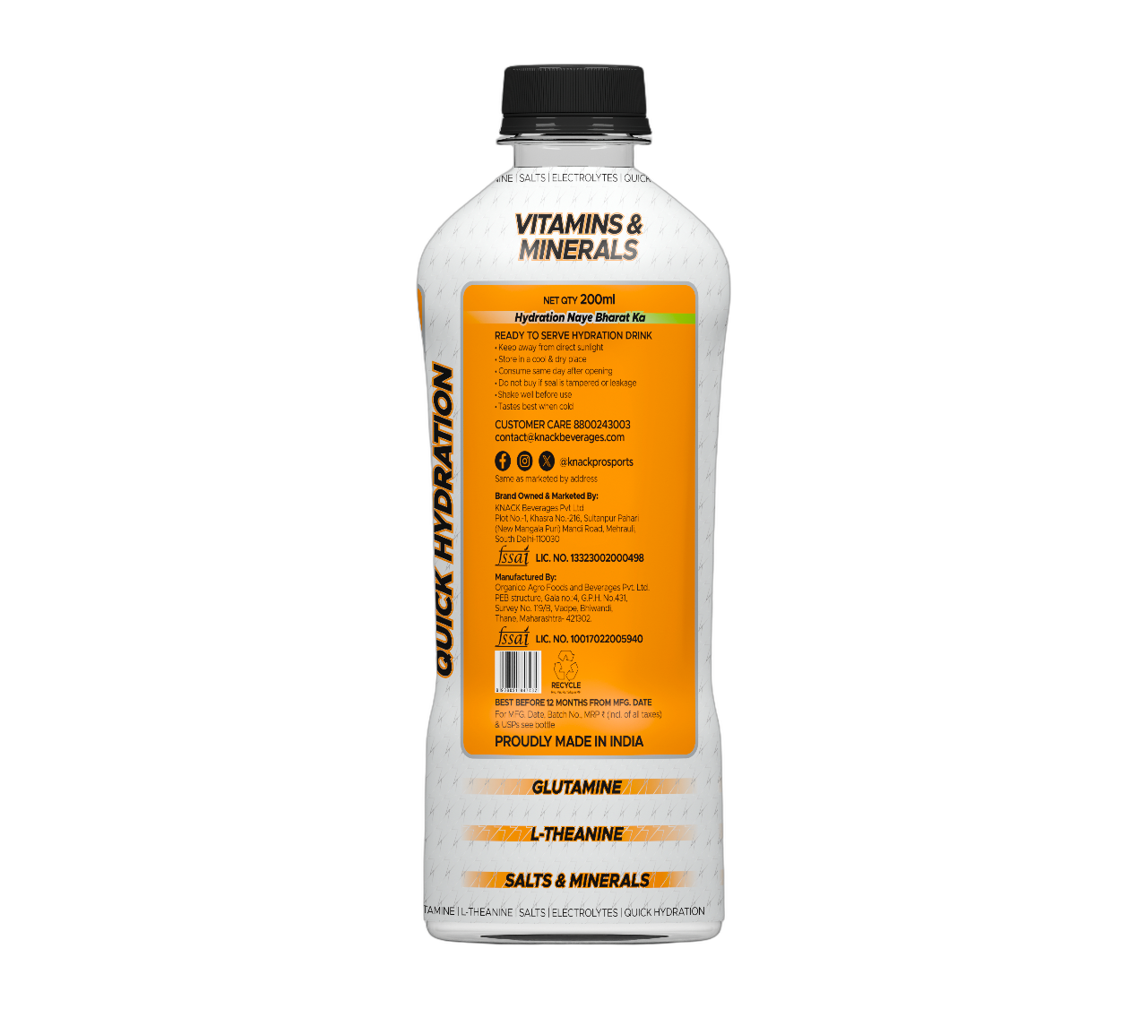 Knack Pro Sports 200ml Pack of 8 (Orange Flavor) PET Bottles